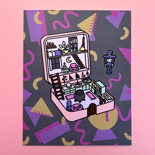 The same Witchy Pocket print but on a light pink background.