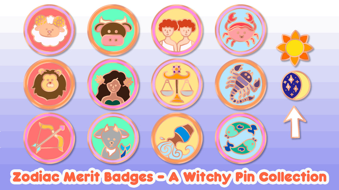 Zodiac Merit Badges - An Astrologically Cute Pin Collection