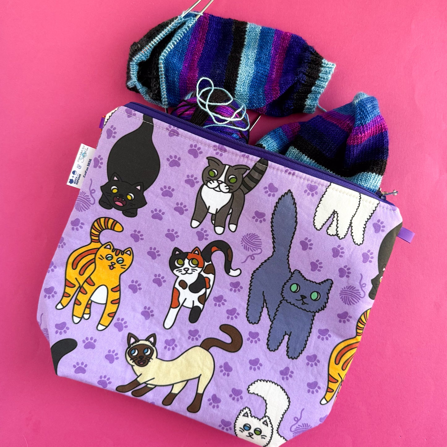 Cat Project Bag Handmade by Stitched By JessaLu