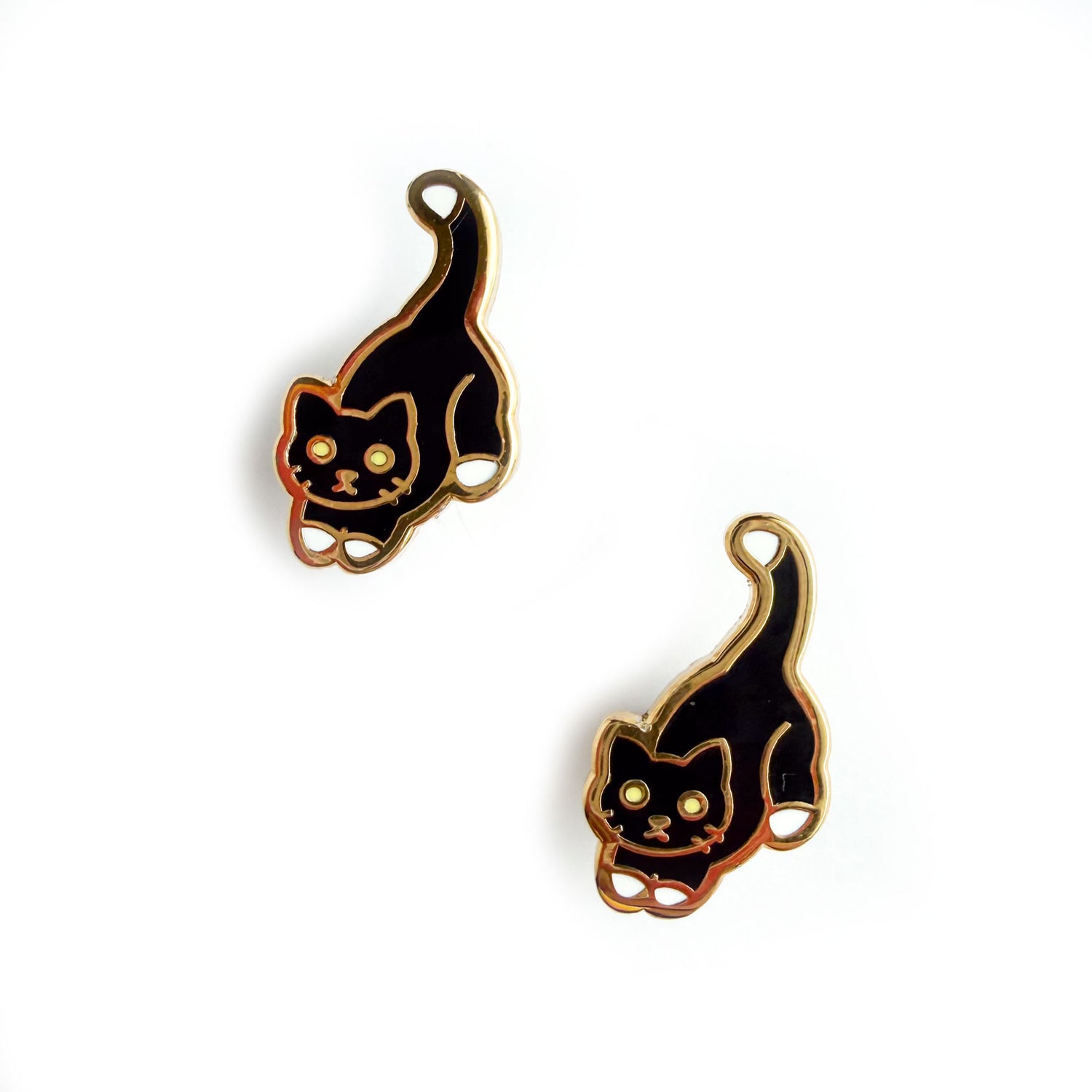 Tuxedo cat shaped post earrings with gold details