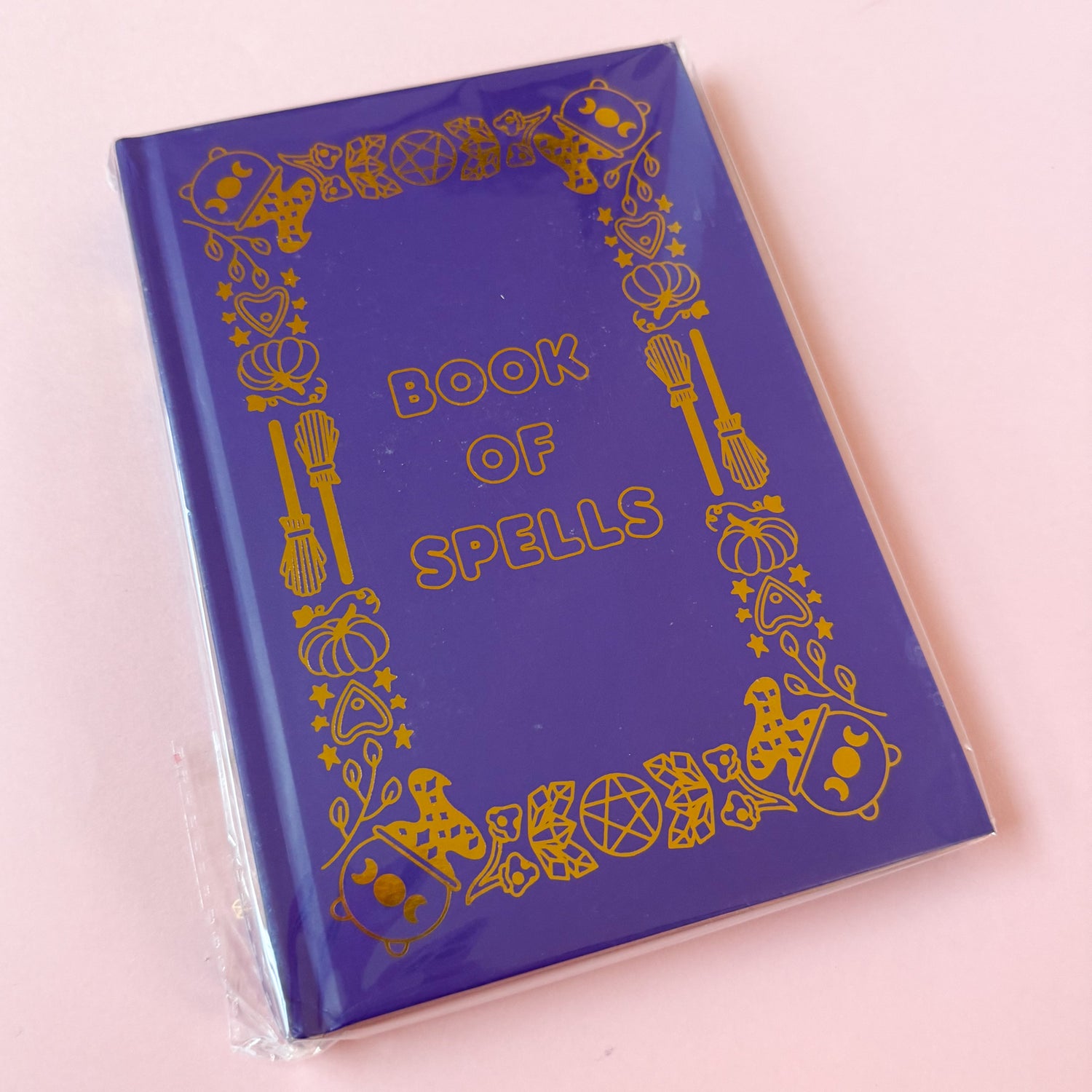 The Book of Spells in a protective plastic sleeve.