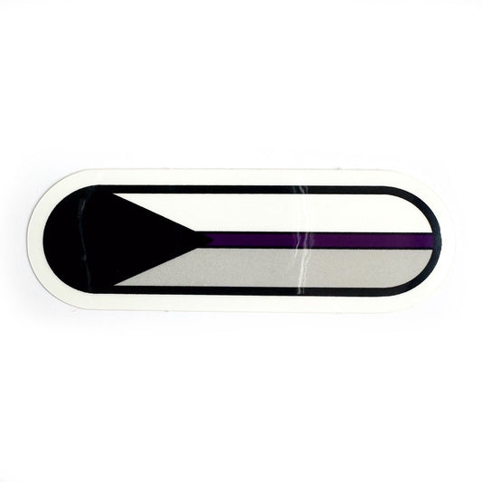 A capsule shaped sticker with the graphics of the Demisexual Pride Flag.
