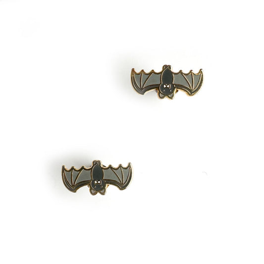 Two upside down cute illustrated bats enamel earrings