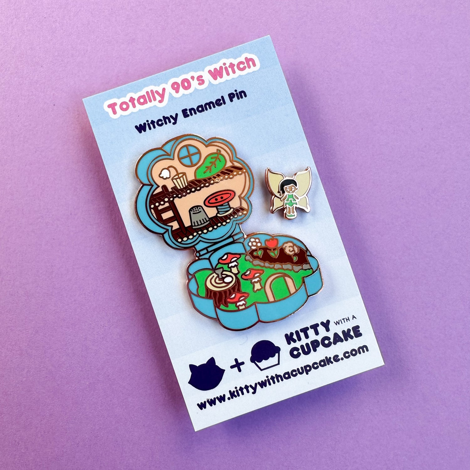The Fairy Pocket pin set packaged on a backing card that reads "Totally 90's Witch - Witchy Enamel Pin" 